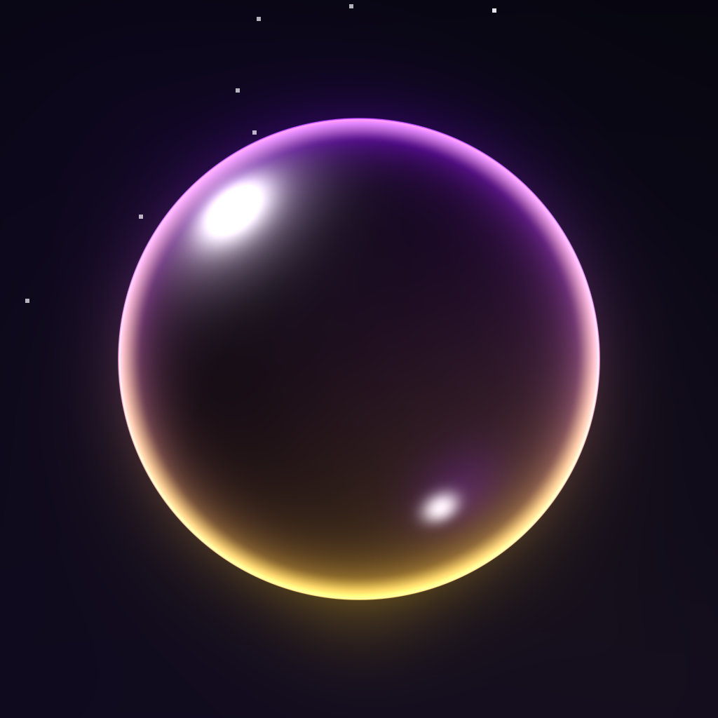 FusionCraft app icon: a glass membrane bubble with a violet-to-gold rim over deep space